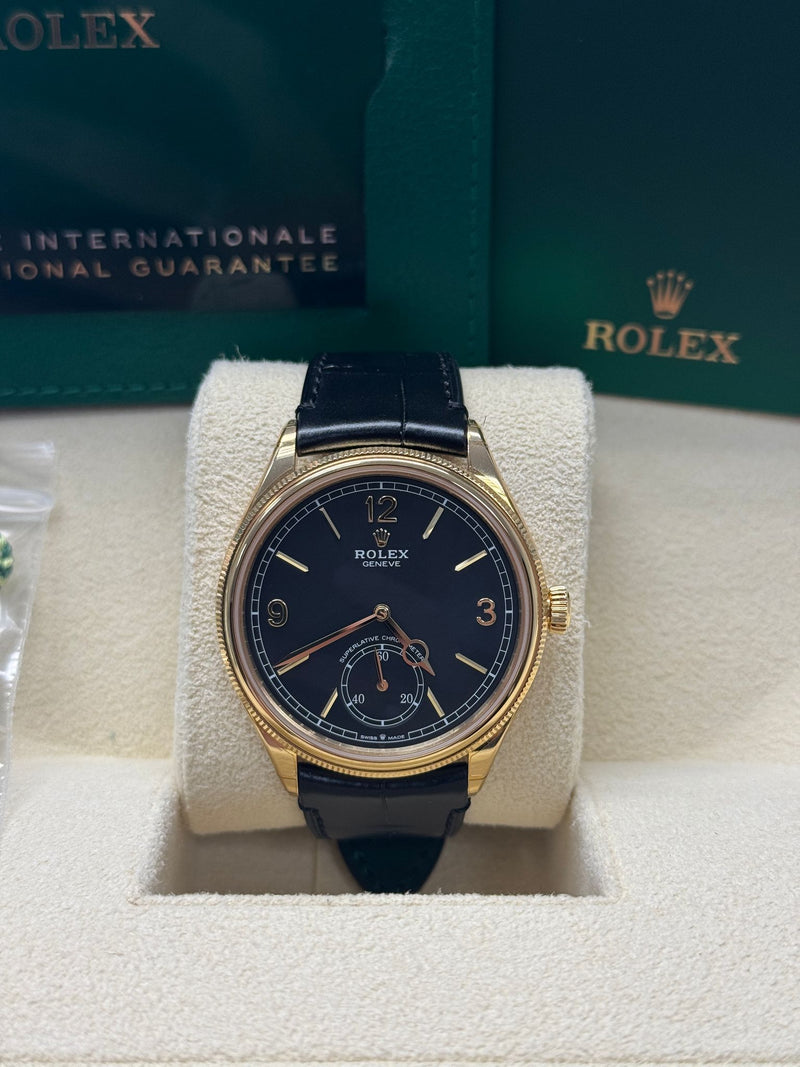 Rolex 1908 Yellow Gold Black Dial Black Alligator Strap - 52508 - New 2025