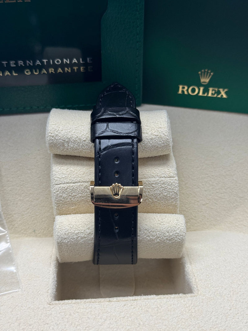 Rolex 1908 Yellow Gold Black Dial Black Alligator Strap - 52508 - New 2025