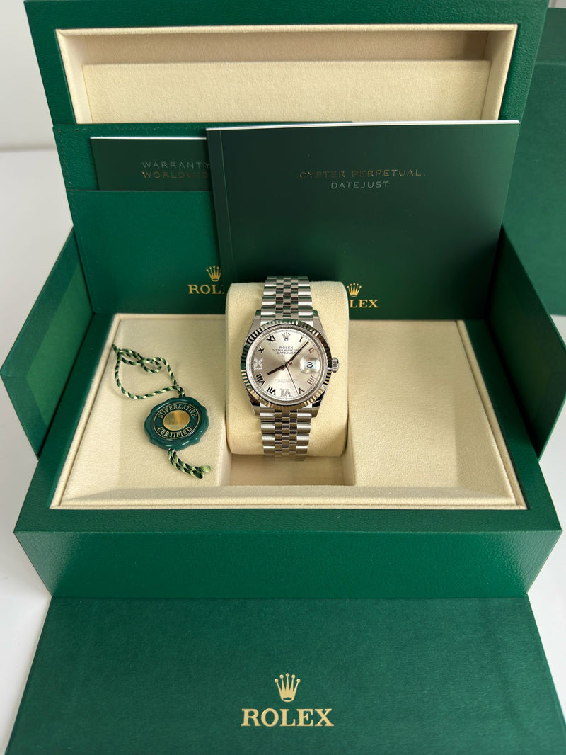 Rolex Datejust 36mm Fluted Bezel Silver Roman Diamond Dial Jubilee - 126234 - New 2025
