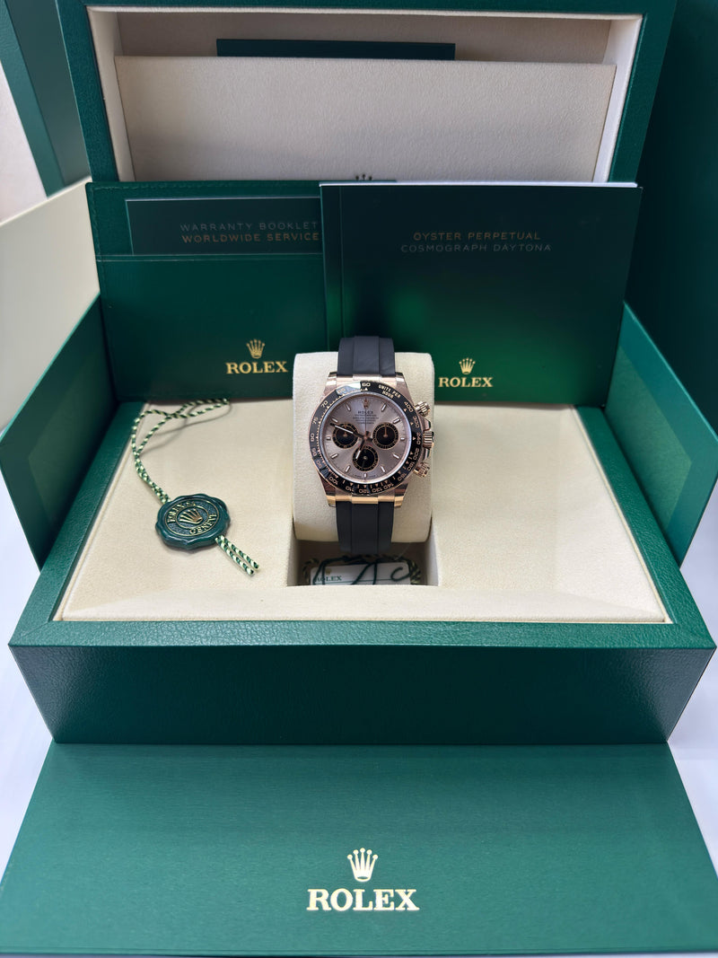 Rolex Cosmograph Daytona 40mm Everose Gold Ceramic Bezel Sundust and Black Index Dial Oysterflex - 126515LN - New 2025