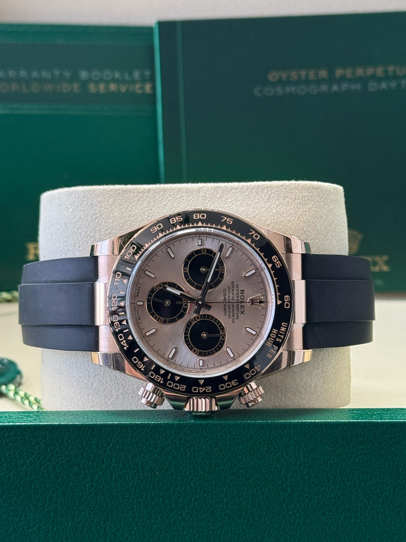Rolex Cosmograph Daytona 40mm Everose Gold Ceramic Bezel Sundust and Black Index Dial Oysterflex - 126515LN - New 2025