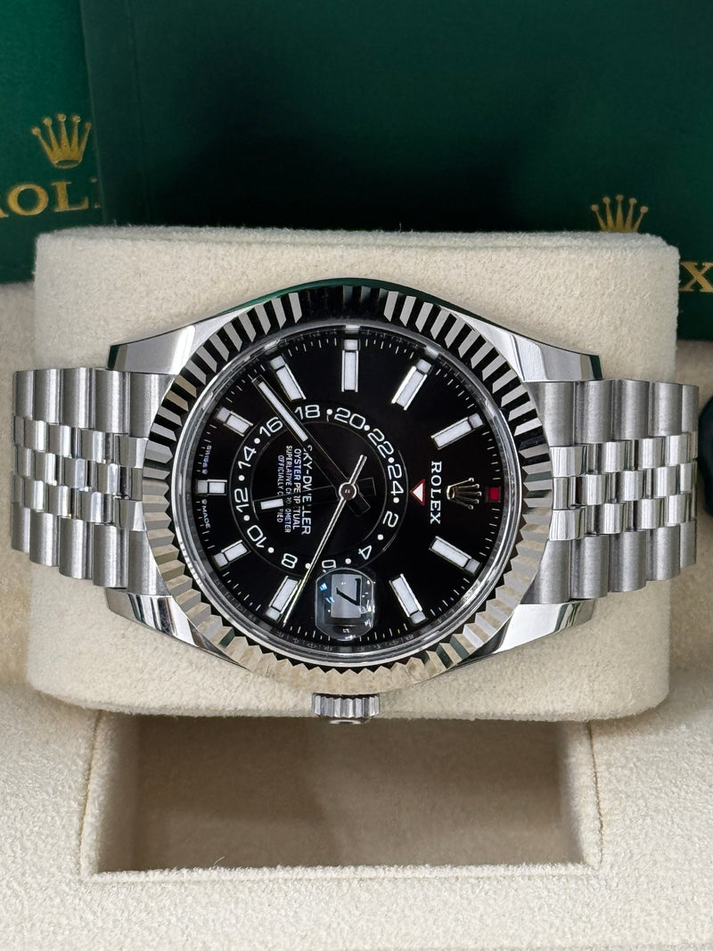 Wrist Shot of Rolex Sky-Dweller 336934 Black Dial on Jubilee Bracelet – 2025
