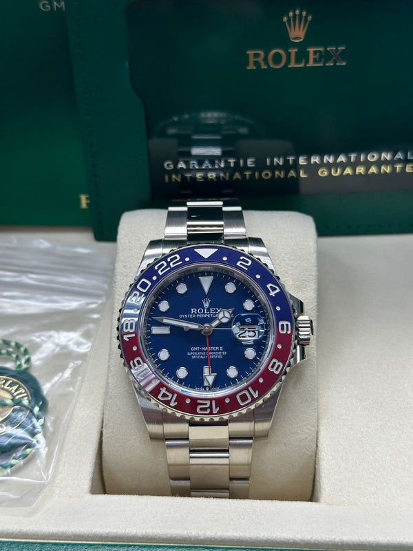 Rolex GMT-Master II 40mm White Gold Blue Dial Blue/Red Bezel "Pepsi" Oyster - 126719BLRO - New 2025