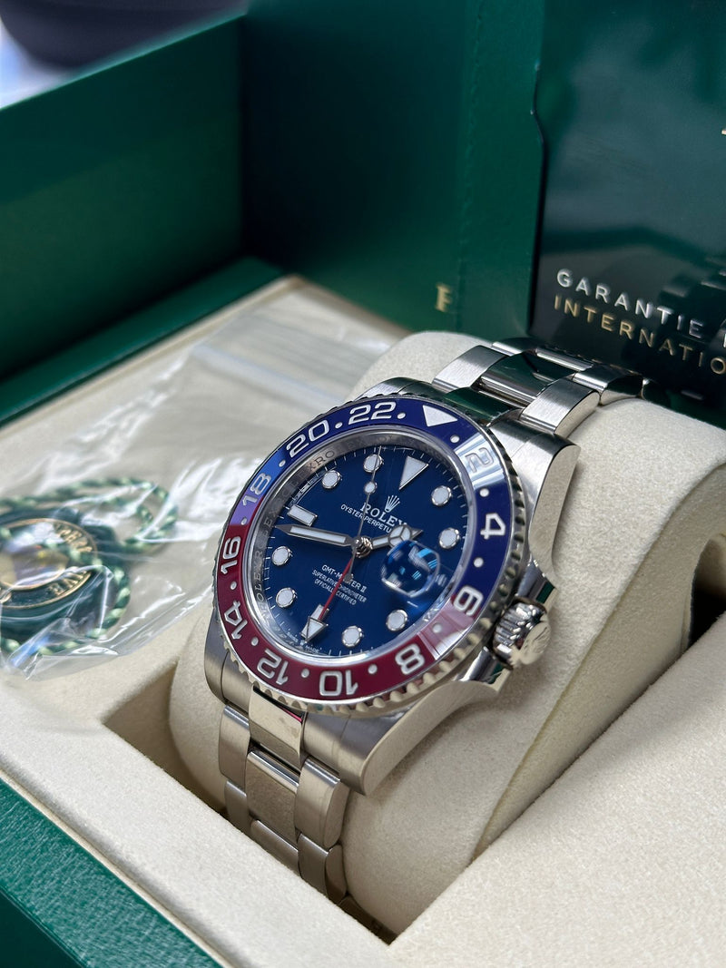 Rolex GMT-Master II 40mm White Gold Blue Dial Blue/Red Bezel "Pepsi" Oyster - 126719BLRO - New 2025
