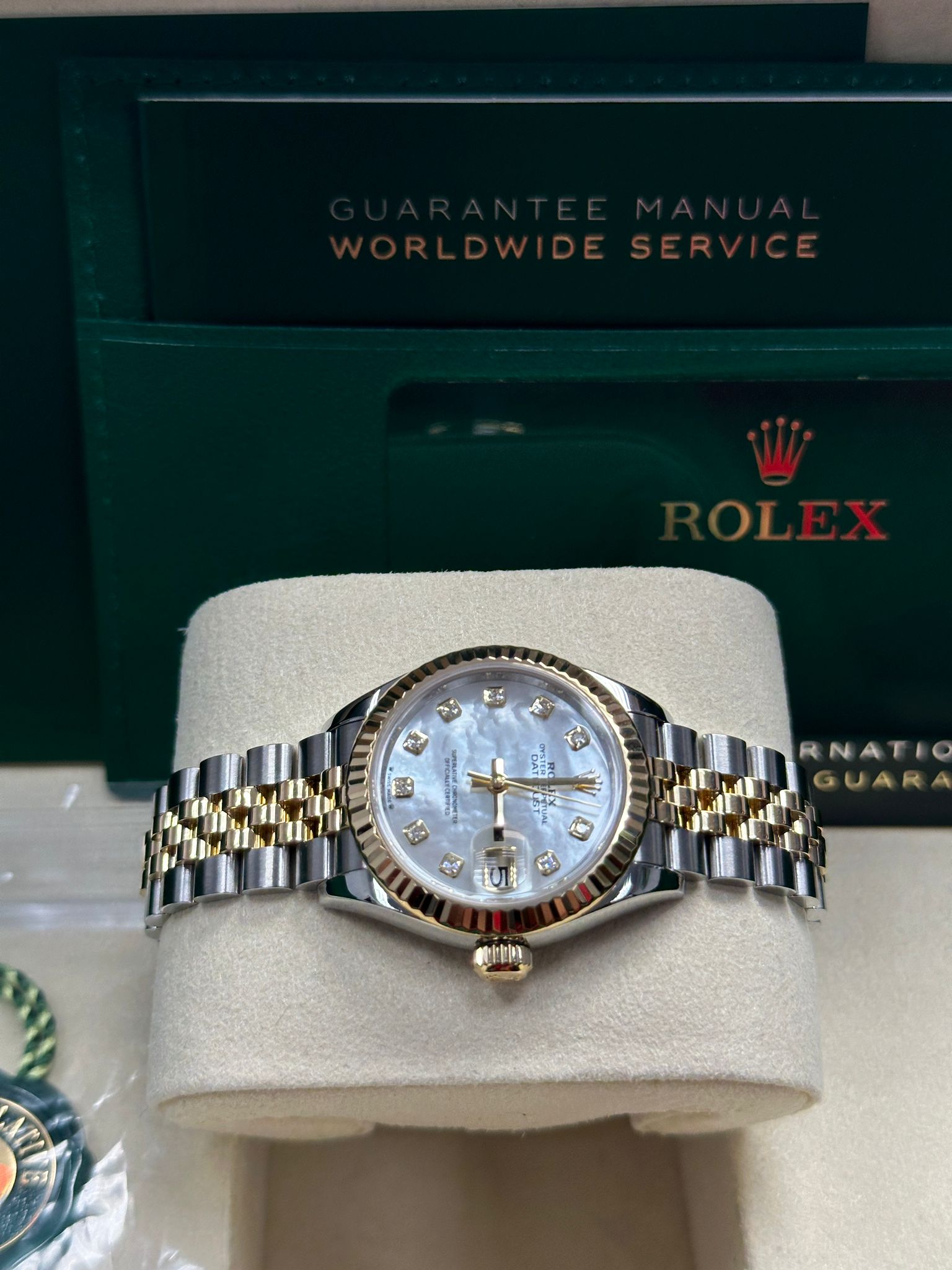 Rolex Lady-Datejust 31mm Two-Tone Yellow Gold Mother of Pearl Diamond Dial Fluted Bezel Jubilee Bracelet 278273 – New 2025