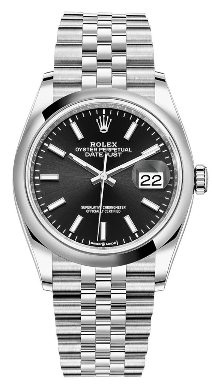 Rolex Datejust 36mm Black Index Dial Smooth Bezel Jubilee Bracelet 126200 – New 2025