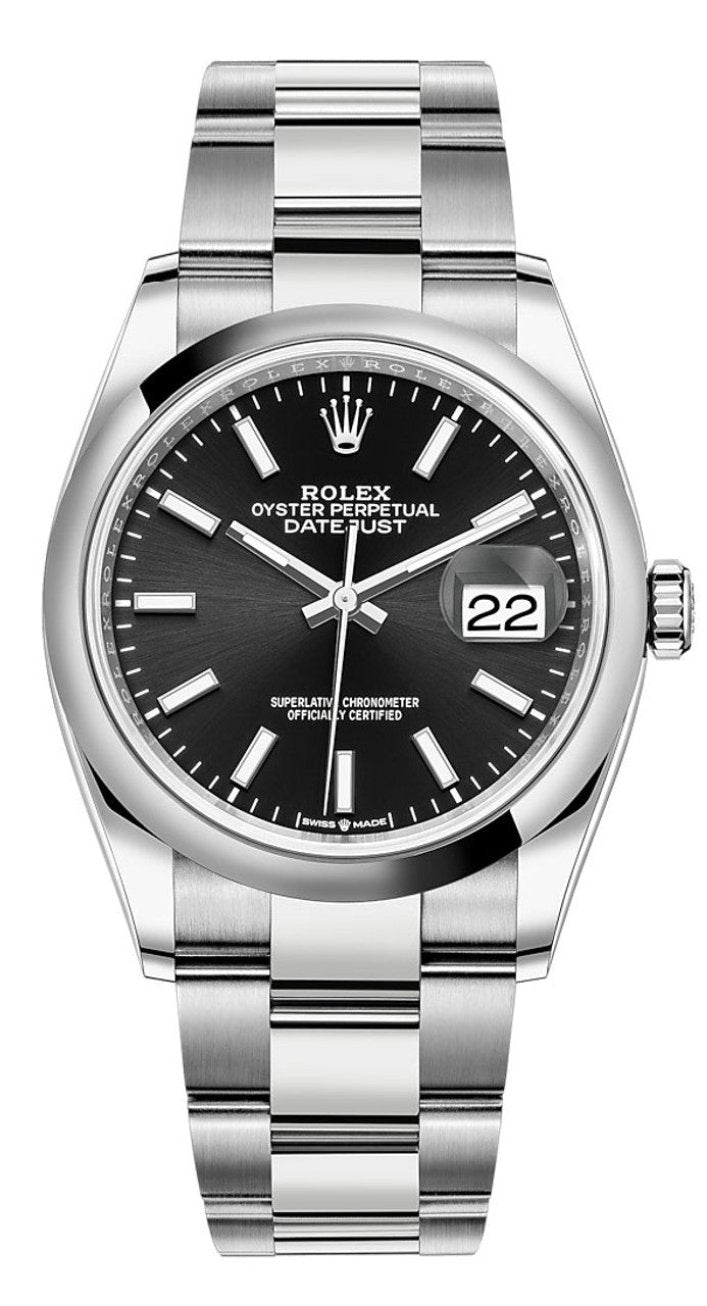 Rolex Datejust 36mm Black Index Dial Smooth Bezel Oyster Bracelet 126200 – New 2025