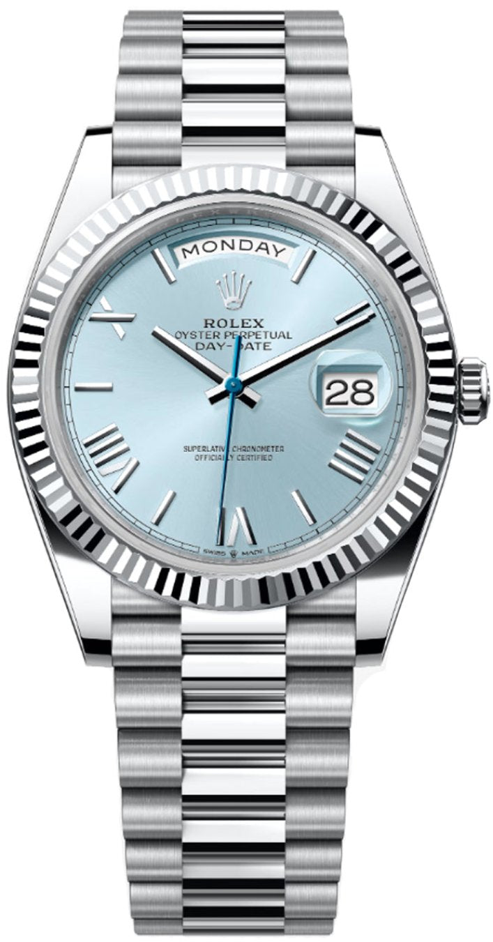 Rolex Day-Date "President" 40mm Platinum Ice Blue Roman Dial - 228236 - New 2025 / 2026