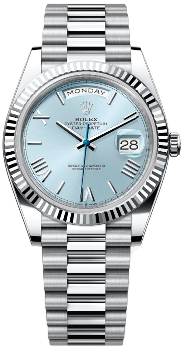 Rolex Day-Date "President" 40mm Platinum Ice Blue Roman Dial - 228236 - New 2024