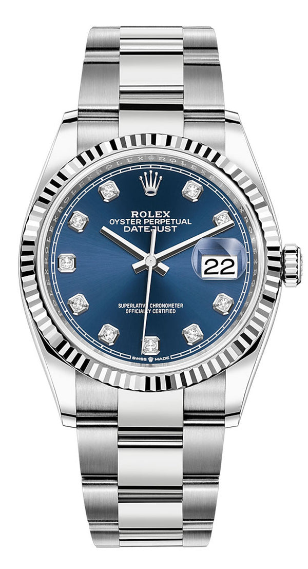 Rolex Oyster Perpetual Datejust Fluted Bezel 36mm 126234 Blue Diamond Dial Oyster - New 2023
