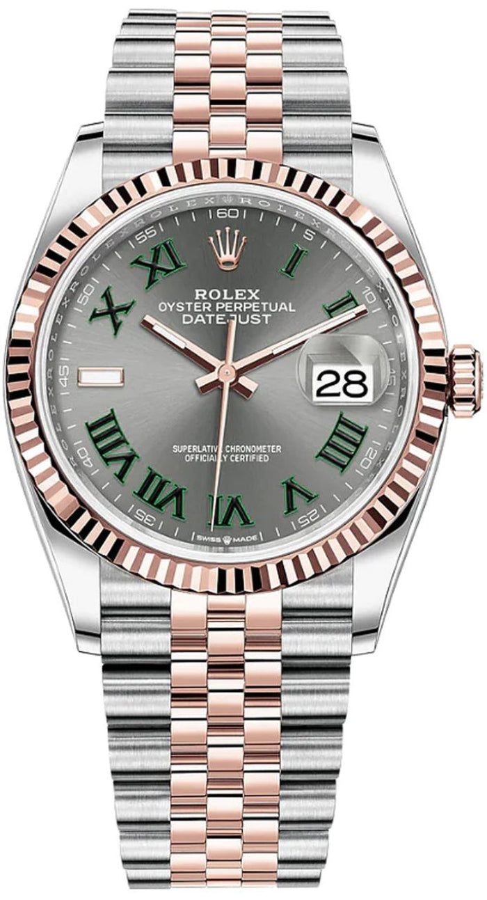 Rolex Datejust 36mm Two Tone Everose Gold Fluted Bezel Wimbledon Dia Gamzo Co