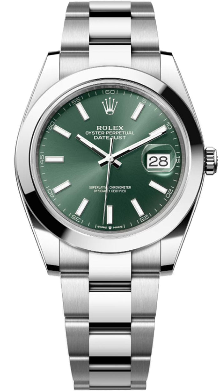 Rolex Datejust 41mm Smooth Bezel Green Index Dial Oyster - 126300 - New 2024