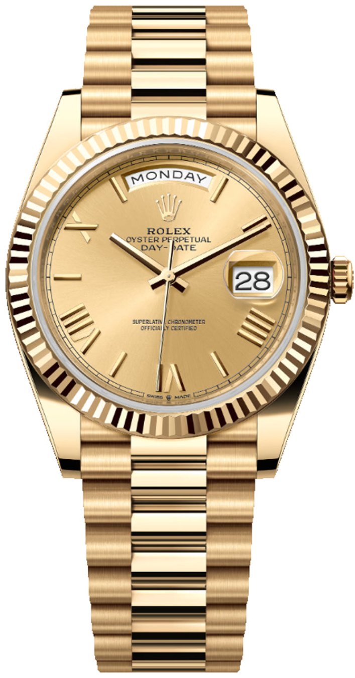 Rolex Day-Date "President" 40mm Yellow Gold Champagne Roman Numeral Dial - 228238 - New 2024