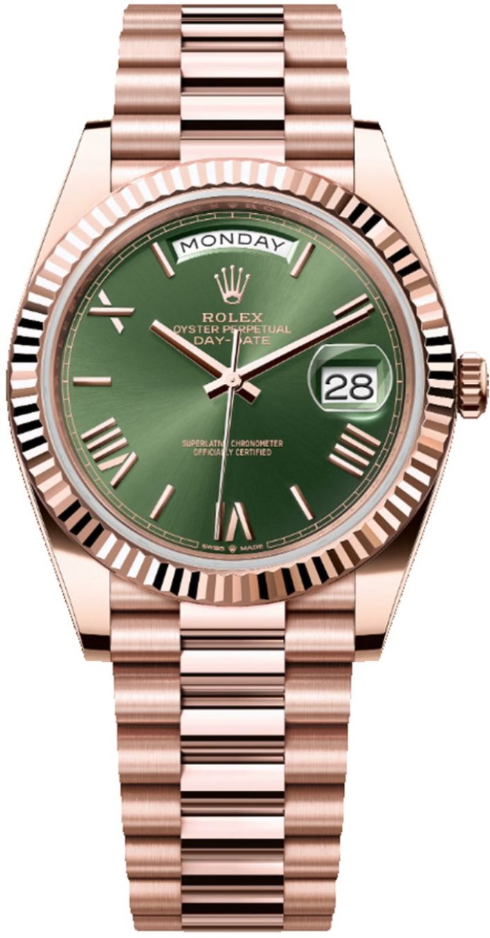 Rolex Day-Date "President" 40mm Everose Gold Olive Green Roman Dial - 228235 - New 2025 / 2026