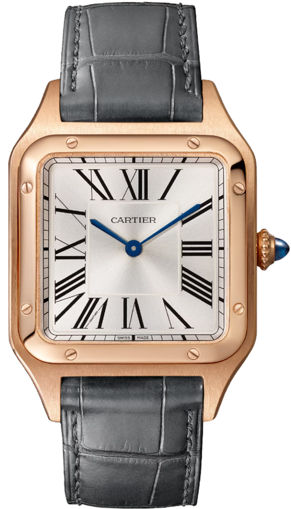 Cartier Santos-Dumont Large 18K Rose Gold Satin-Brushed Silver Dial Quartz WGSA0021