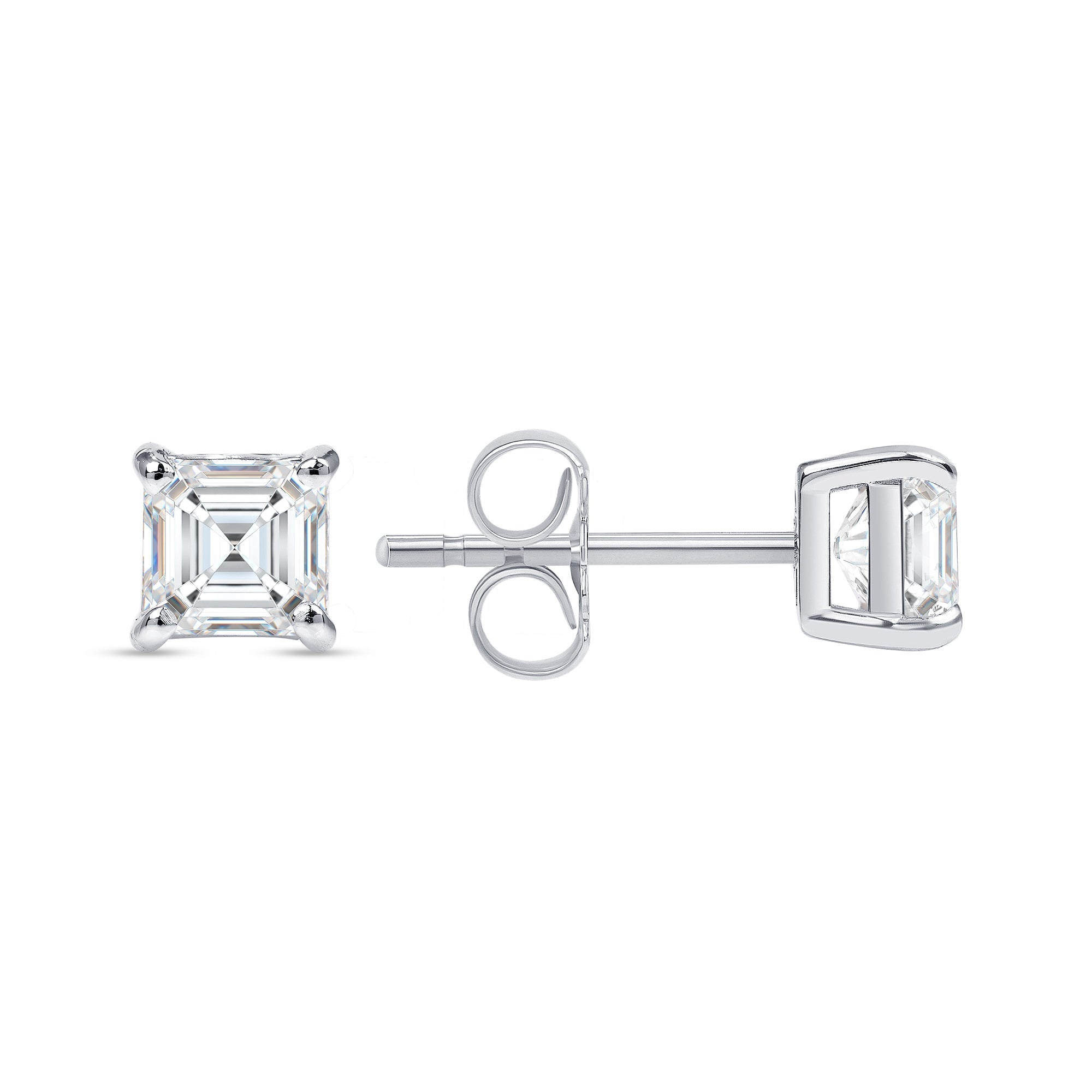 Asscher Cut Lab Grown Diamond Earrings - 4 Prong Push Back Setting