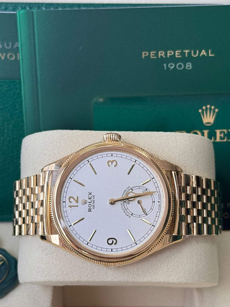Rolex 1908 Yellow Gold White Dial Settimo Bracelet - 52508 - New 2025
