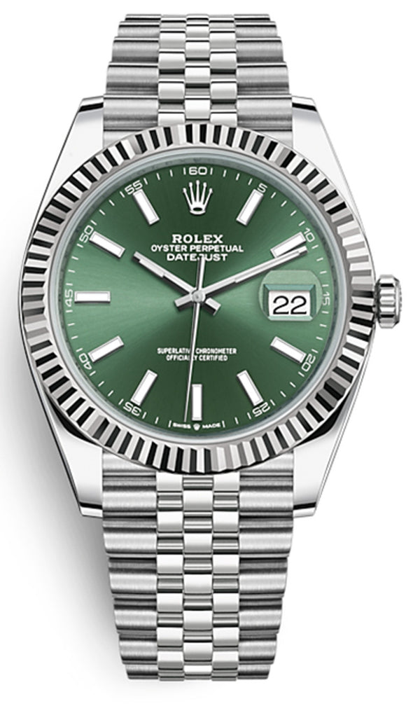 Rolex Datejust 41mm Fluted Bezel Green Index Dial Jubilee - 126334 - Brand New 2024