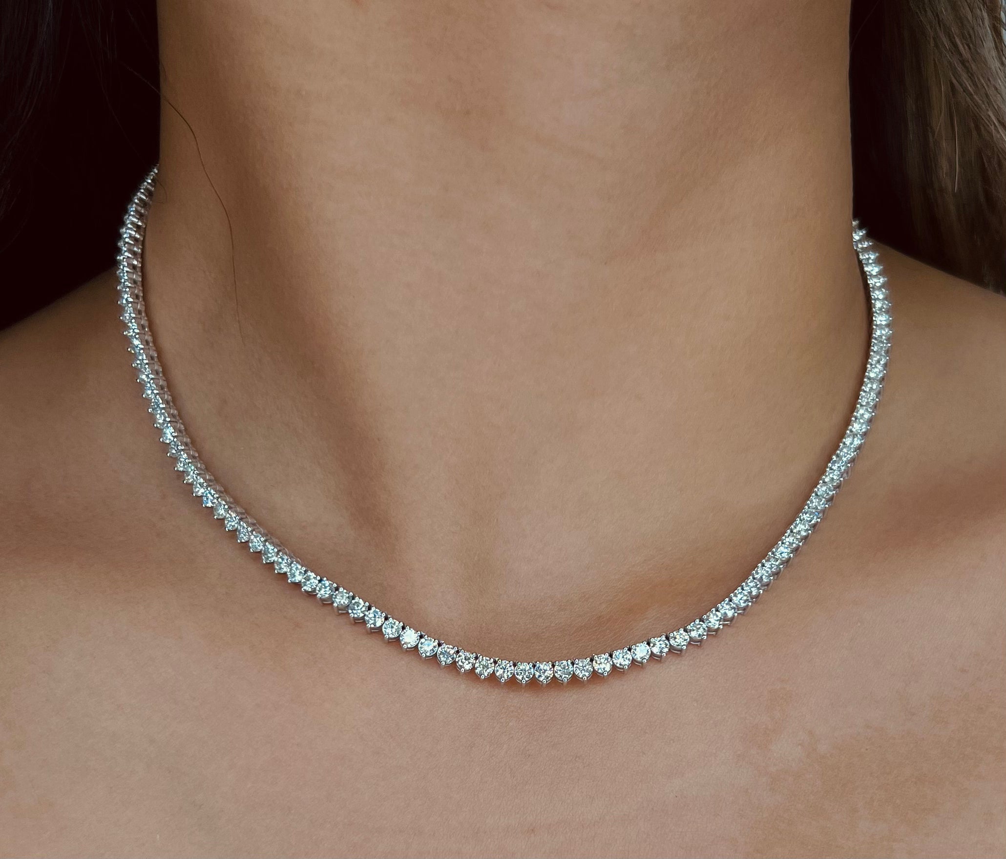 Lab Grown Diamond Tennis Necklace - Three Prong Setting