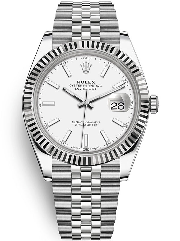 Rolex Datejust 41mm Fluted Bezel White Index Dial Jubilee - 126334 - Brand New 2024