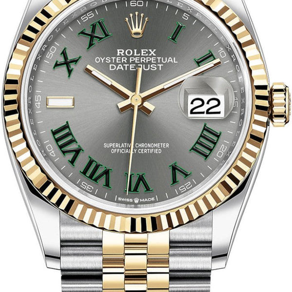 Rolex Datejust 36mm Two Tone Yellow Gold Fluted Bezel Wimbledon Roma Gamzo Co