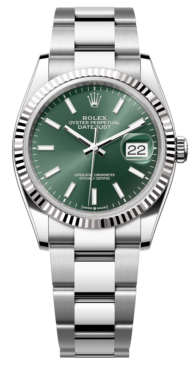 Rolex Datejust 36mm Fluted Bezel Green Index Dial Oyster - 126234 - Brand New 2024