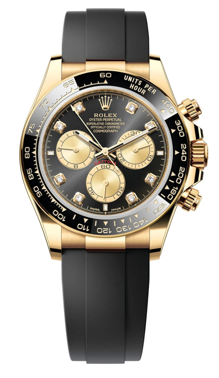 Rolex Cosmograph Daytona 40mm Yellow Gold Ceramic Bezel Black Diamond ...