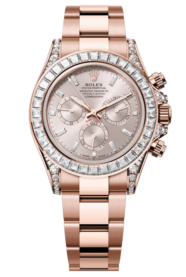 Rolex Cosmograph Daytona 40mm Rose Gold Diamond Baguette Sundust Dial Diamond Bezel - 126595RBR - New 2025