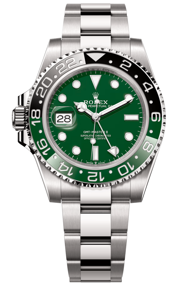Rolex GMT-Master II 40mm Left-Handed Green Dial Green/Black Bezel White Gold "Lefty Sprite" - 126729VTNR - New 2025 Release