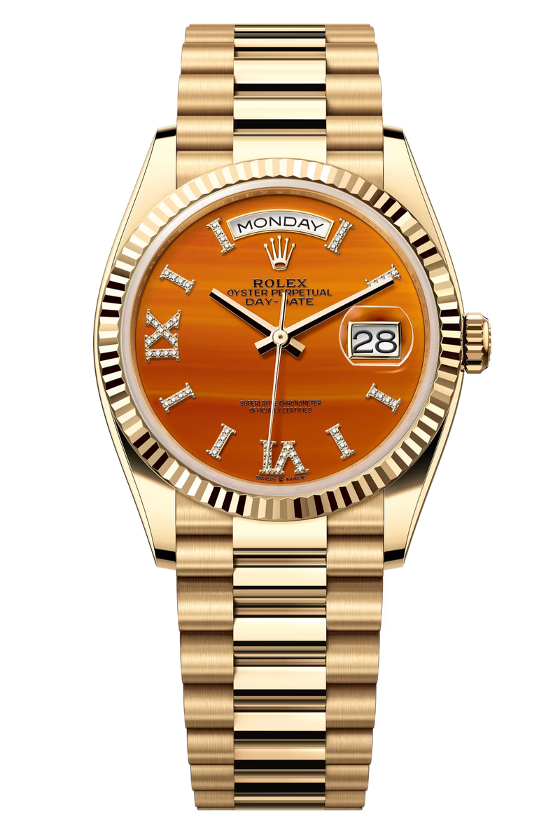 Rolex Day-Date "President" 36mm Everose Carnelian Roman Diamond Dial - 128235 - New 2025