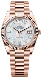 Rolex Day-Date "President" 40mm Everose Gold Mother of Pearl Diamond Baguette Dial - 228235 - New 2024