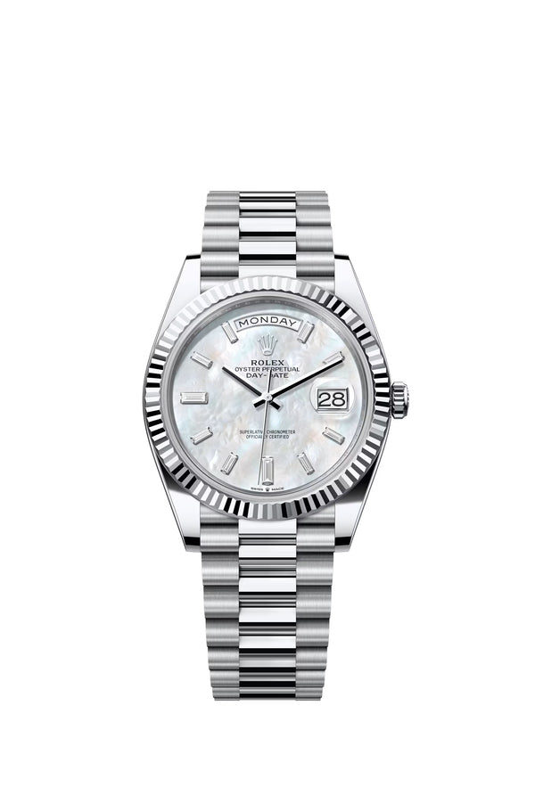 Rolex Day-Date "President" 40mm Platinum Mother of Pearl Diamond Baguette Dial - 228236 - Brand New 2024