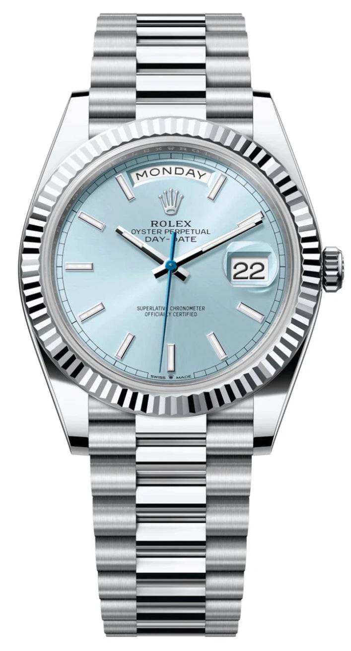 Rolex Day-Date "President" 40mm Platinum Ice Blue Index Dial - 228236 - New 2025