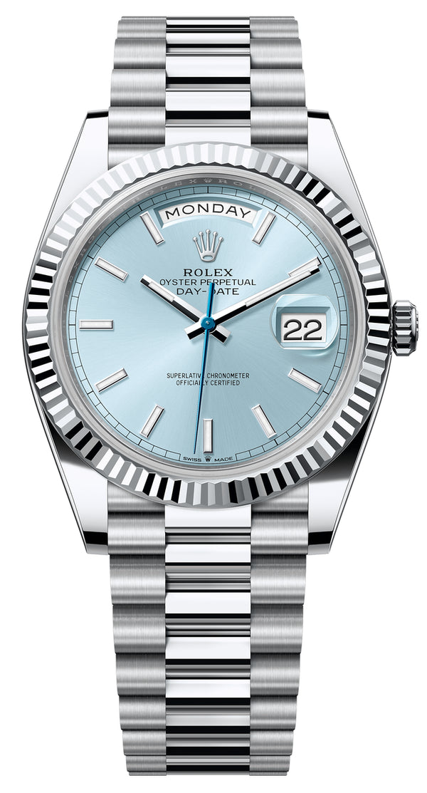 Rolex Day-Date "President" 40mm Platinum Ice Blue Index Dial - 228236 - Brand New 2024