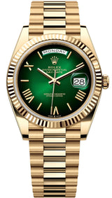 Rolex Yellow Gold President Day Date 40mm Green Roman Ombre Dial - 228238 - New 2024