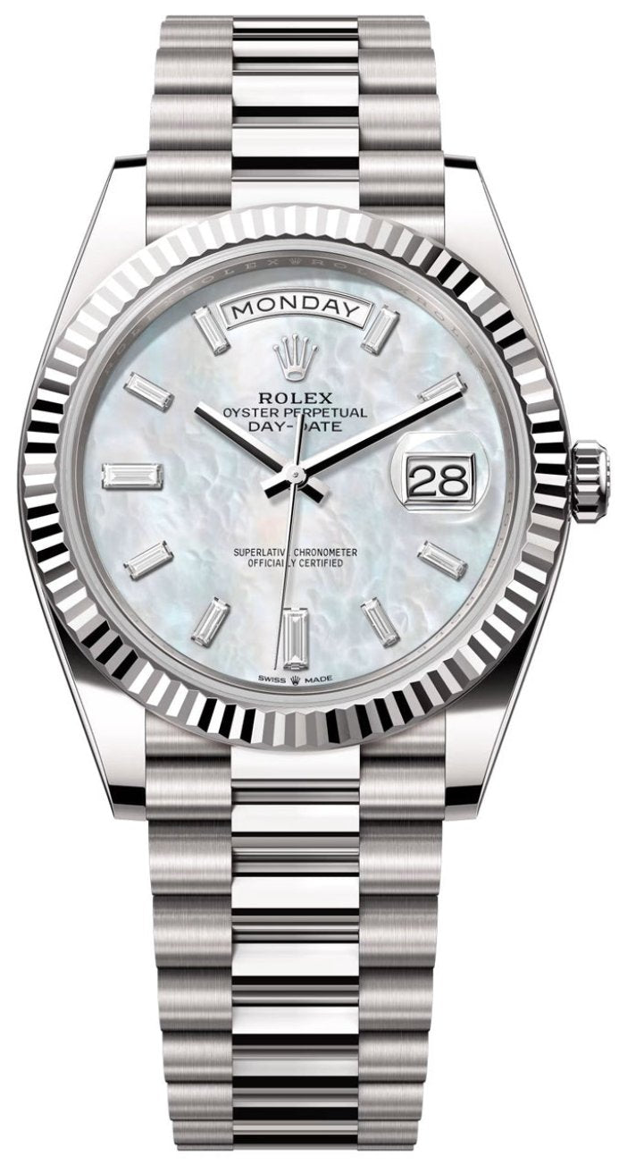 Rolex Day-Date "President" 40mm White Gold Mother of Pearl Diamond Baguette Dial - 228239 - Brand New 2024