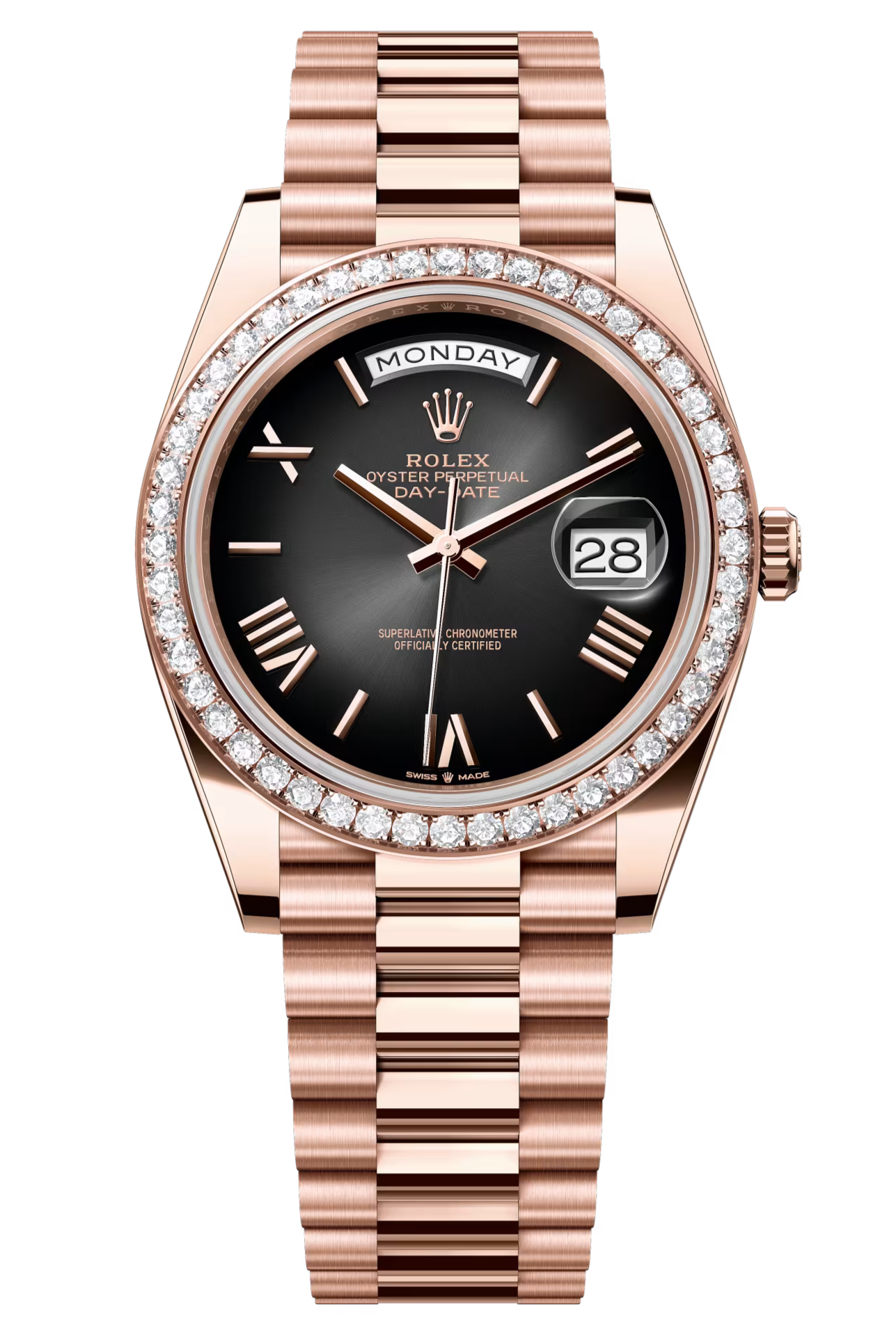 Rolex Day-Date "President" 40mm Everose Gold Slate Ombre Roman Dial Diamond Bezel - 228345RBR - New 2025