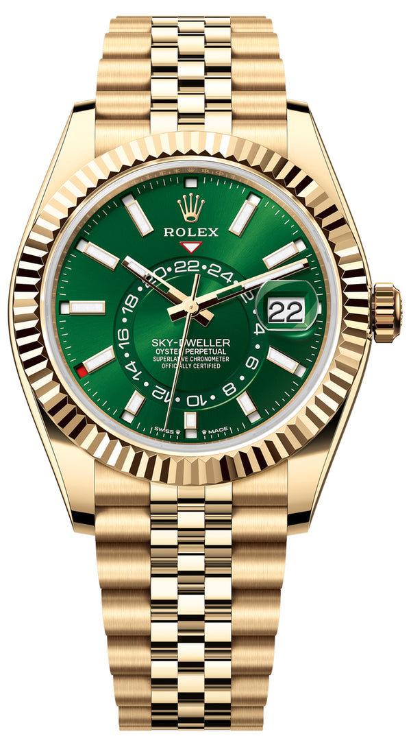 Rolex Sky-Dweller 42mm Yellow Gold Bright Green Dial Jubilee - 336938 - New 2025 Release
