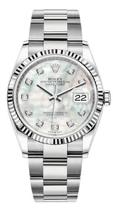 Rolex Oyster Perpetual Datejust Fluted Bezel 36mm 126234  Mother of Peal Diamond Dial - New 2023