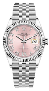 Rolex Datejust 36mm Fluted Bezel Pink Roman Diamond Dial Jubilee - 126234 - Brand New 2024