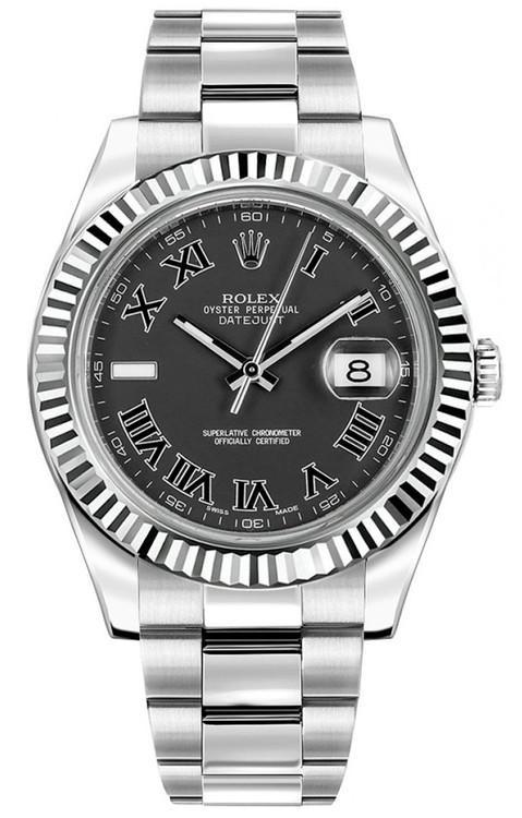 Rolex Datejust II Stainless Steel 41mm Black Roman Dial - 116334