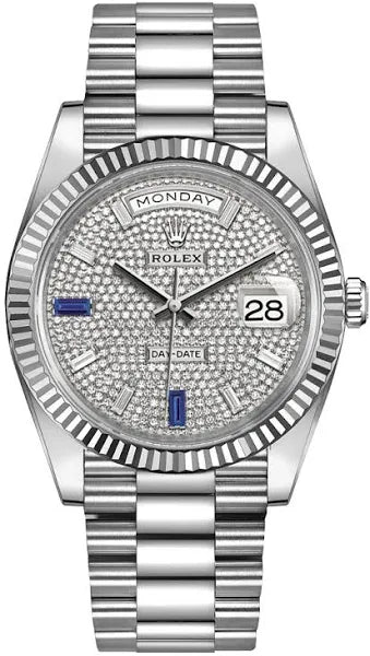 Rolex Day-Date "President" 40mm White Pave Diamond Sapphire Dial - 228239 - Brand New 2024