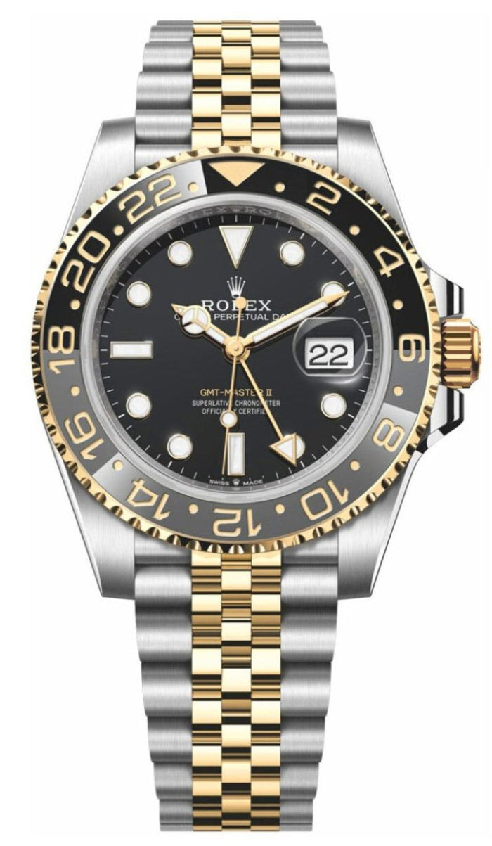 Rolex GMT Master II 40mm Two Tone Yellow Gold Black Dial Jubilee Bumb Gamzo Co