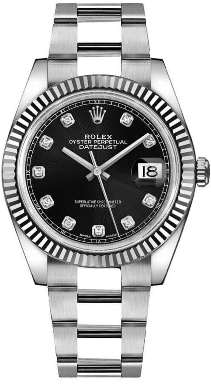 Rolex Datejust 41mm Fluted Bezel Black Diamond Dial Oyster - 126334 - Brand New 2024