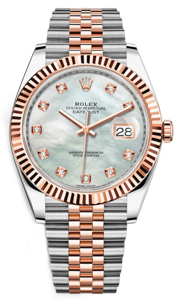 Rolex Datejust 41mm Two-Tone Everose Fluted Bezel Mother of Pearl Diamond Dial - 126331 - Brand New 2023