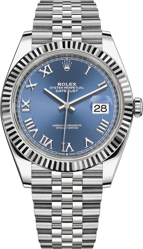Rolex Datejust 41mm Fluted Bezel Blue Roman Dial Jubilee - 126334 - Brand New 2024