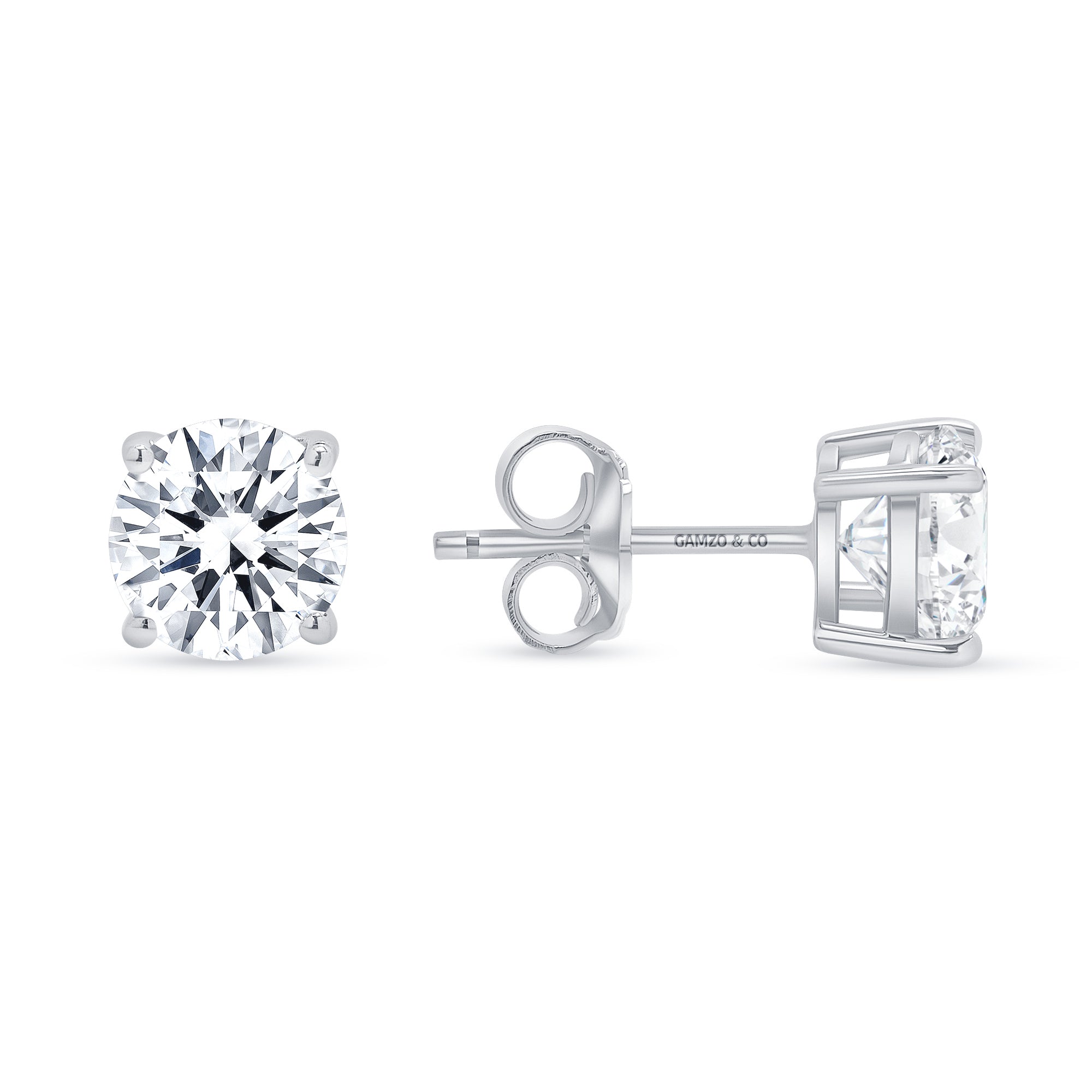 Round Cut Diamond Stud Earrings -  4 Prong Push Back