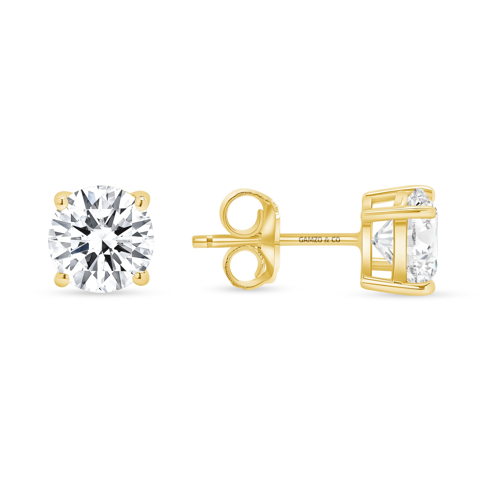 Round Cut Diamond Stud Earrings -  4 Prong Push Back