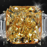 Yellow Cushion Cut Natural Diamond Engagement Ring with Tapered Baguette