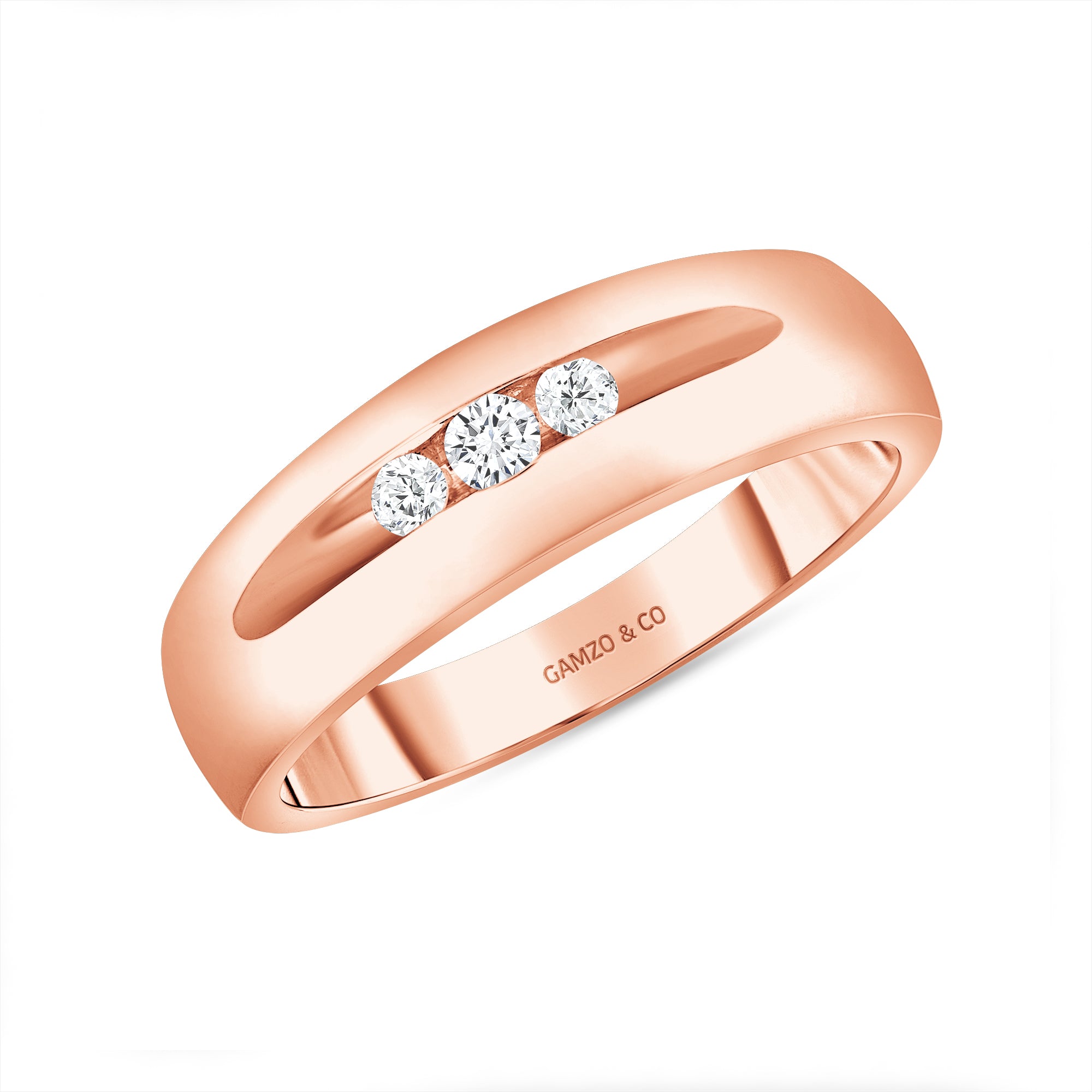 Round Diamond Men's Three Stone Ring